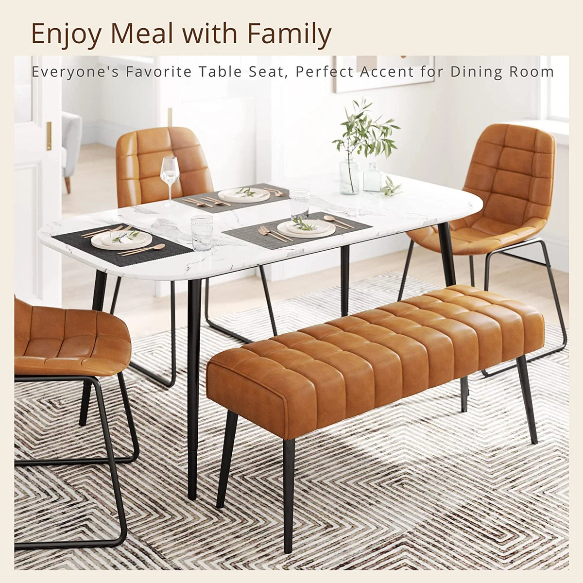 Leather Tufted Upholstered Ottoman Bench with Metal Legs G91159
