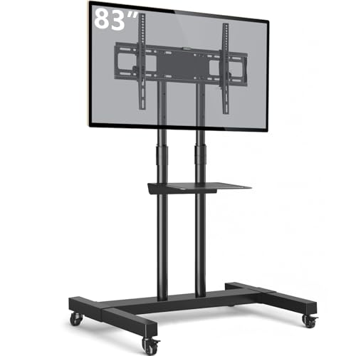 Mobile TV Stand Rolling TV Cart with Mount on Lockable Wheels Height Adjustable for 32-83 Inch Flat Screen or Curved TVs S76403