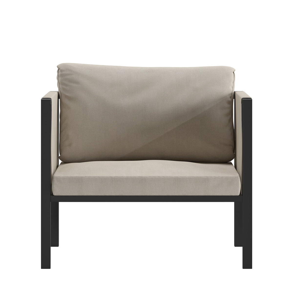 Black Steel Framed Club Chair with Beige Cushions and 2 Storage Pockets H7670