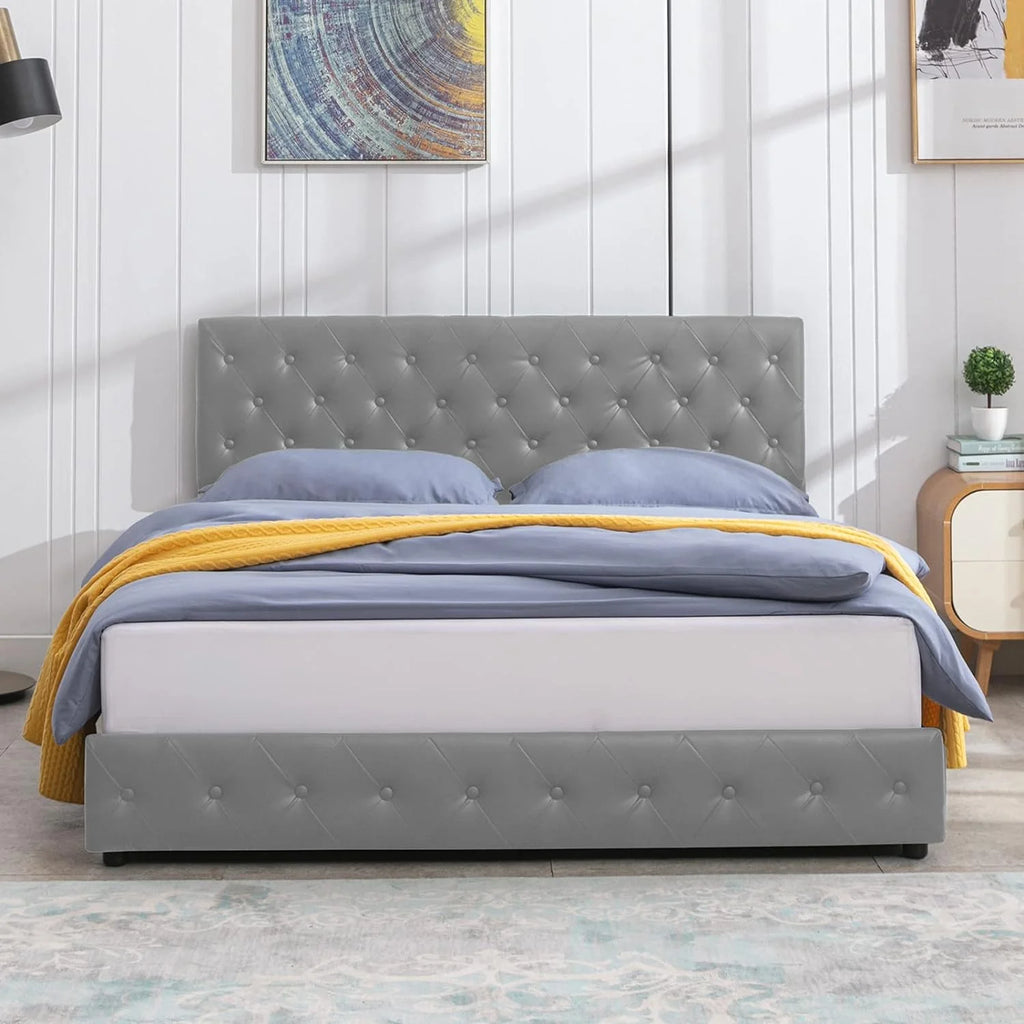 Upholstered California King Platform Bed Frame with 4 Storage Drawers R3821