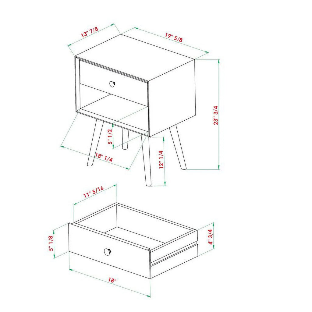 2-Piece Solid Pine Wood Nightstand I5634