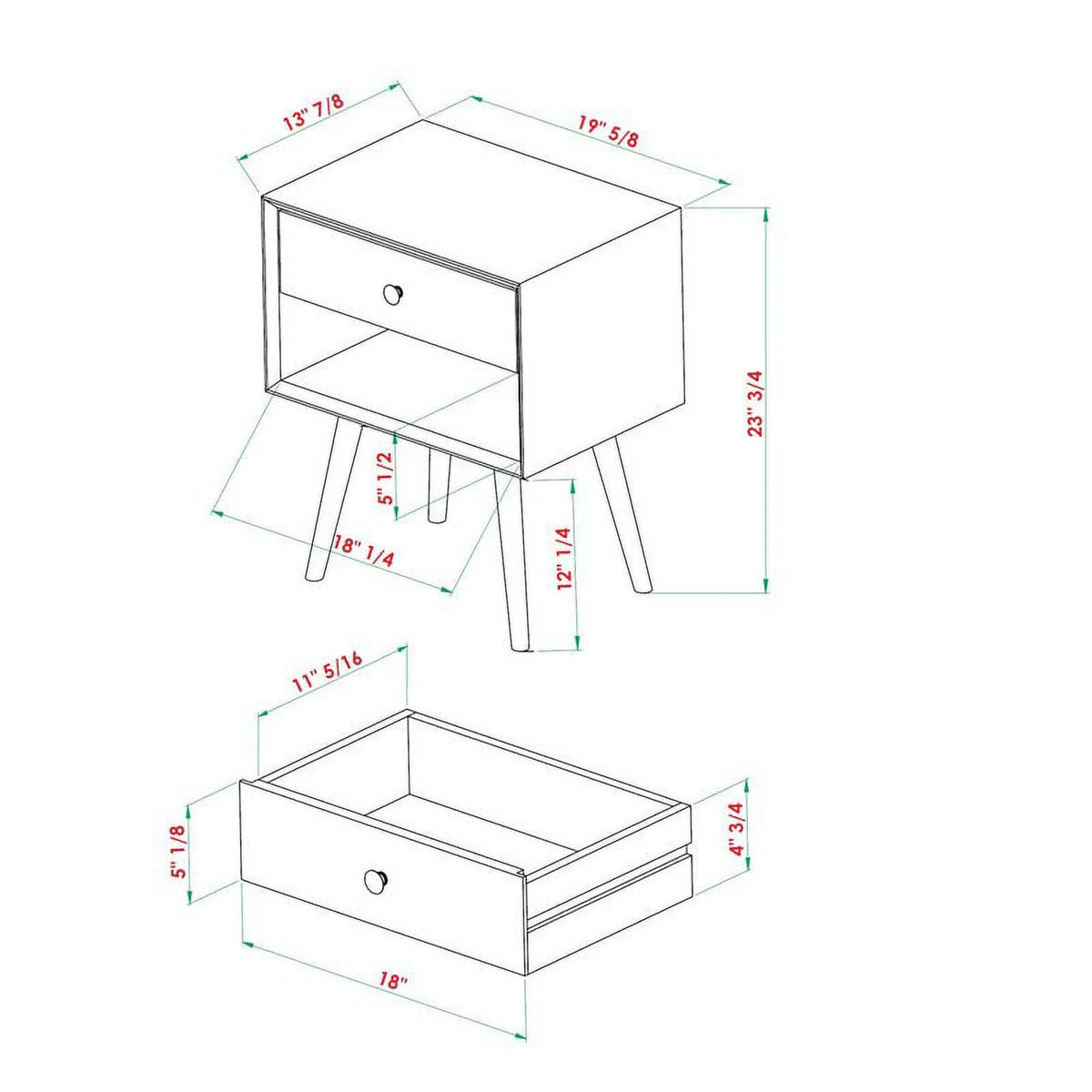 2-Piece Solid Pine Wood Nightstand I5634