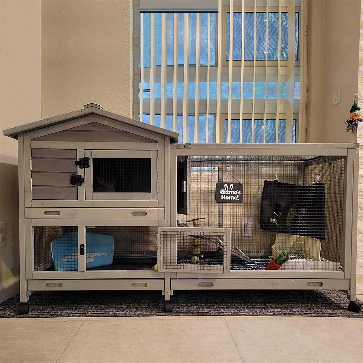Bunny Cage Indoor and Outdoor Rabbit Hutch with Casters Q556777