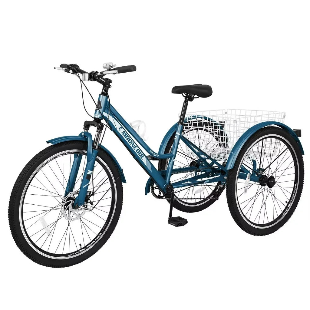 Blue 7 Speed Adult Tricycle with Shopping Basket Y855