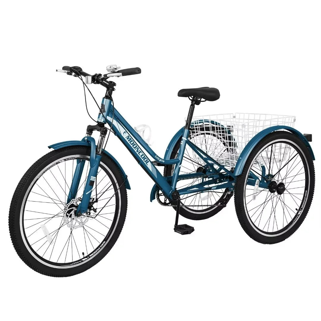 Blue 7 Speed Adult Tricycle with Shopping Basket Y855