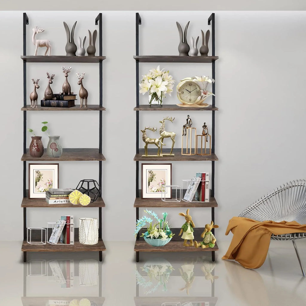 Brown 5-Tier Wood Ladder Shelf G82333