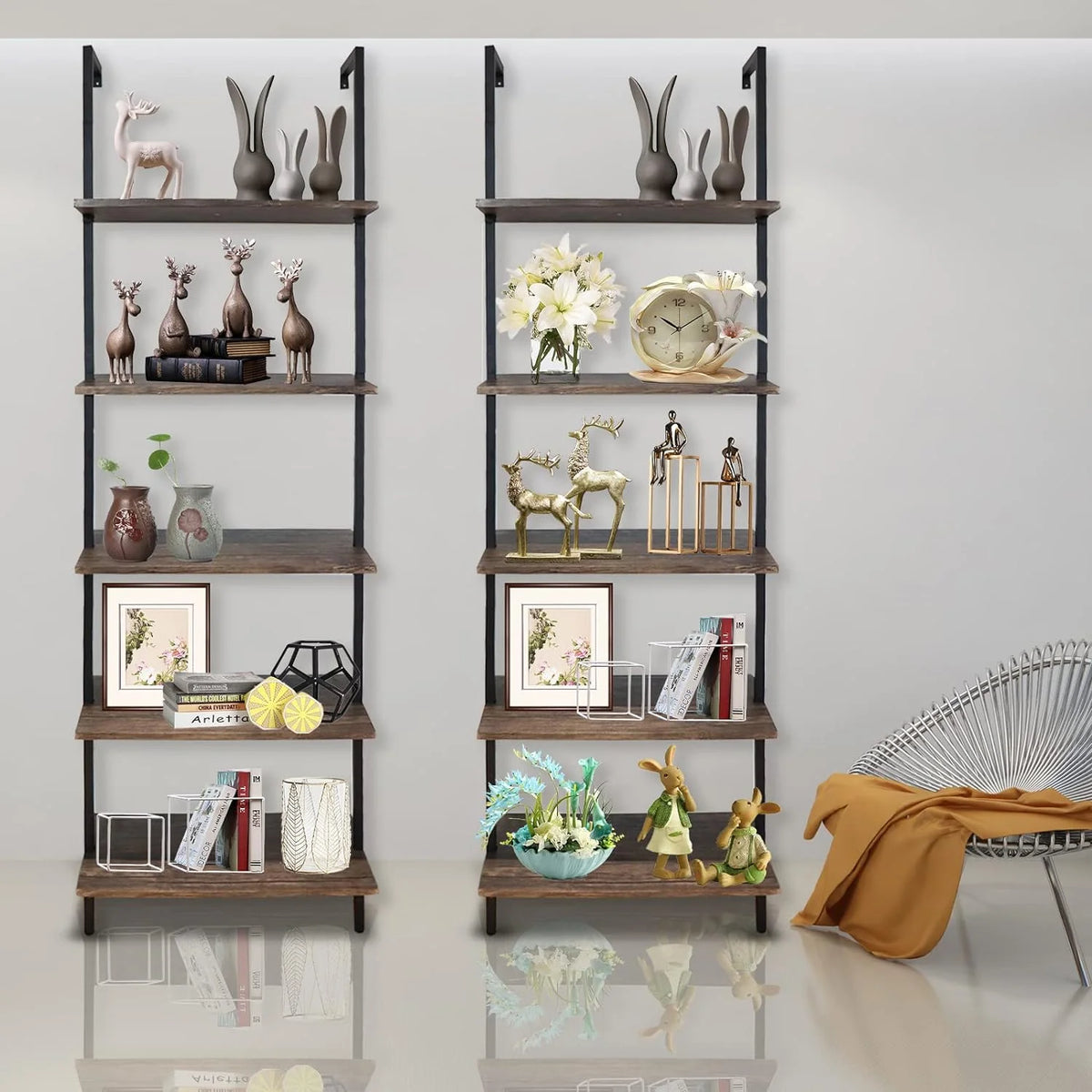 Brown 5-Tier Wood Ladder Shelf G82333