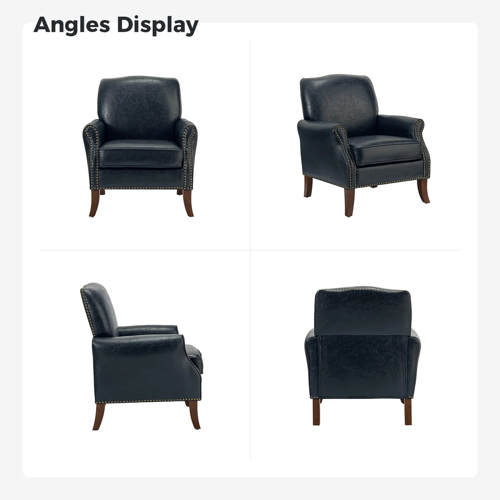 Vegan Leather Upholstered Accent Chair Set of 2 with Solid Wood Legs P895091