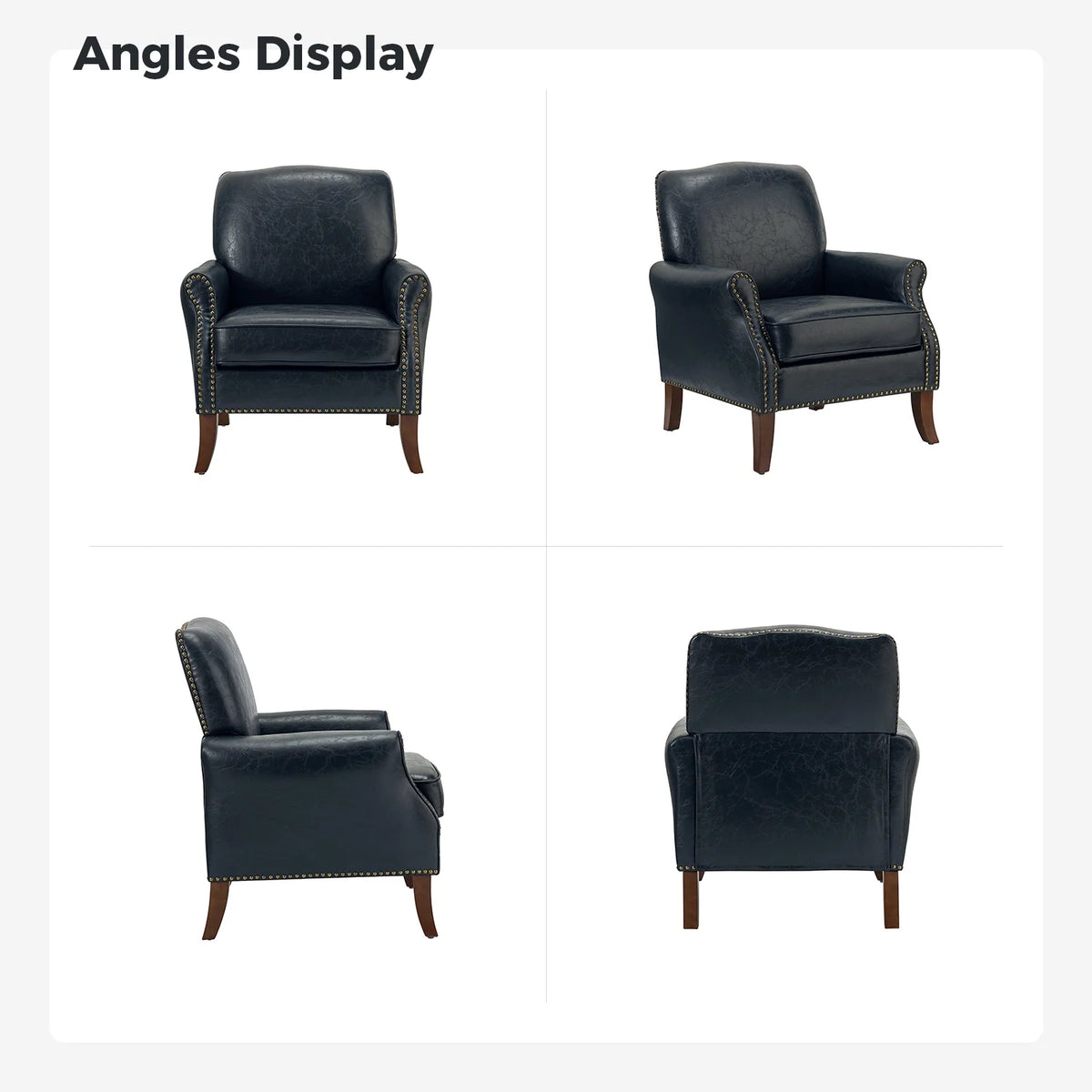 Vegan Leather Upholstered Accent Chair Set of 2 with Solid Wood Legs P895091