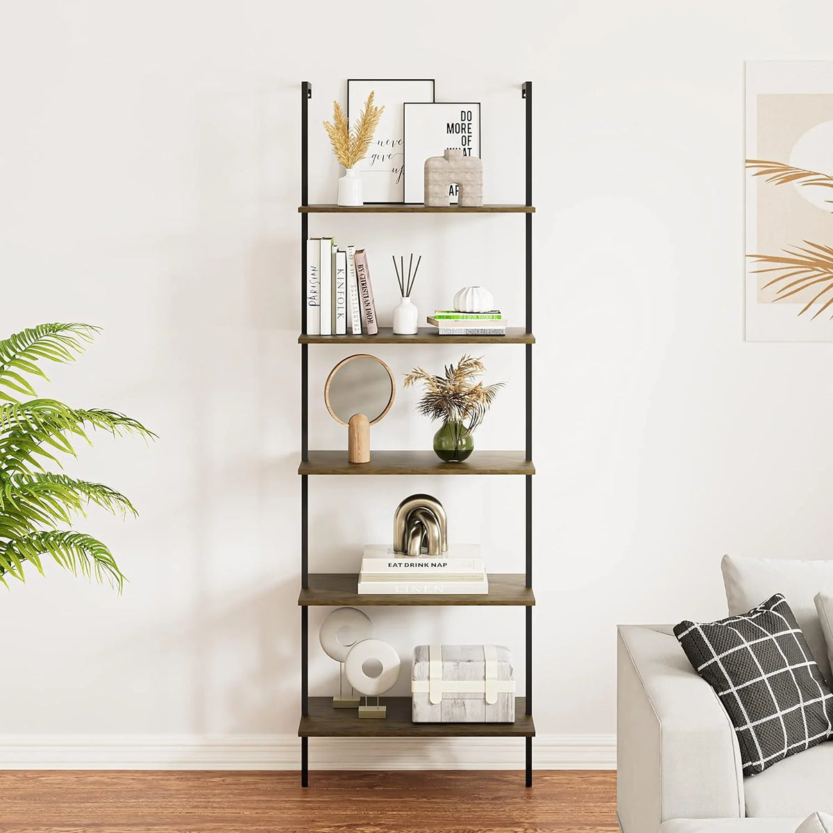 Brown 5-Tier Wood Ladder Shelf G82333
