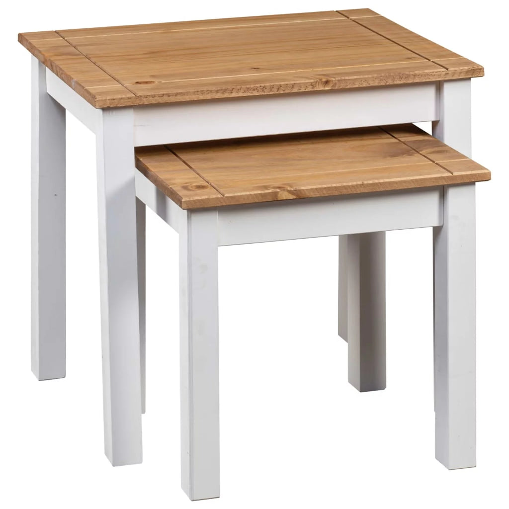 White 2 pcs Solid Pine Wood Nesting Tables A7288