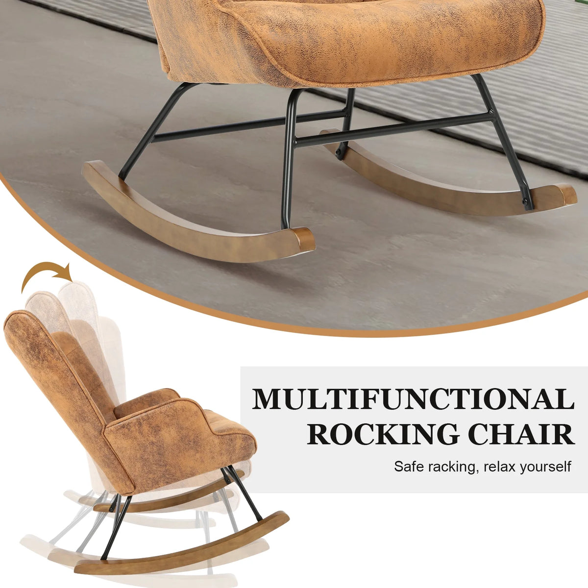 Brown Polyester Rocking Chair with Wooden Base G846