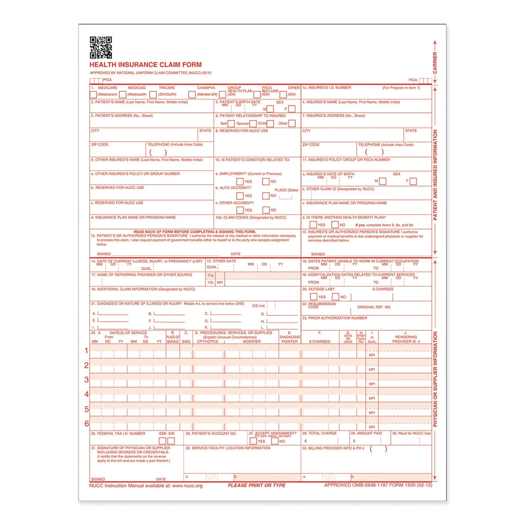 CMS-1500 Laser Printer Forms, 500 / Pack, White A880