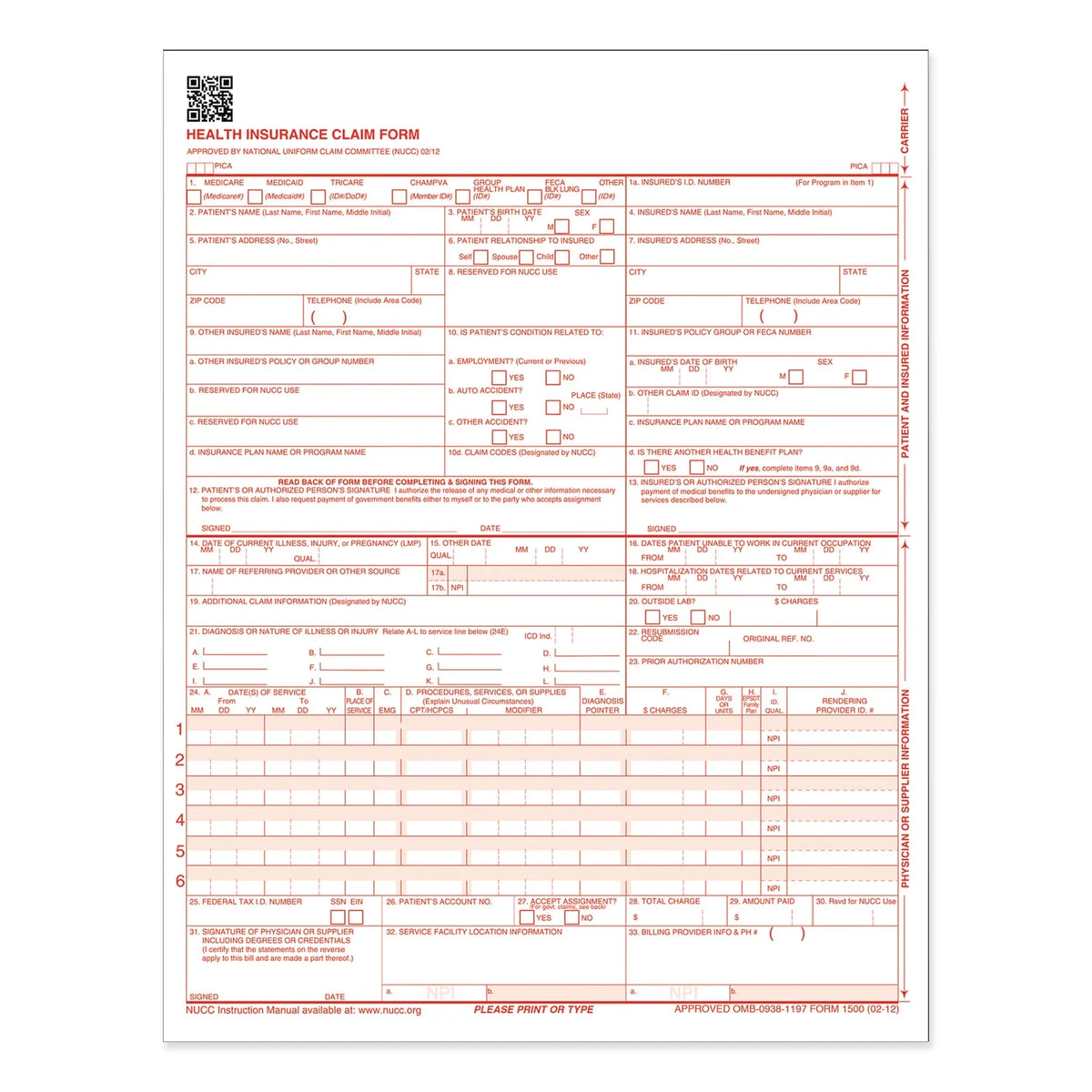 CMS-1500 Laser Printer Forms, 500 / Pack, White A880