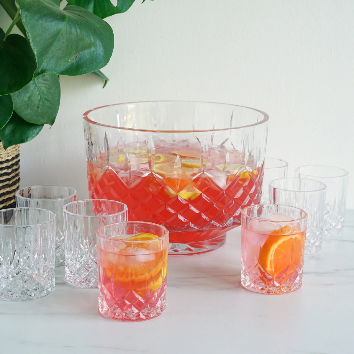 Cut Crystal Punch Bowl Set with 8 Tumblers, Dishwasher Safe L960216