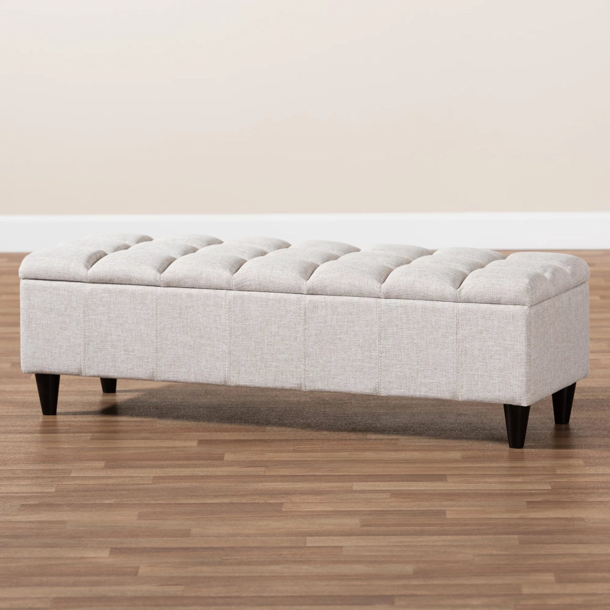 Beige Fabric Upholstered Wood Storage Bench Ottoman O87498