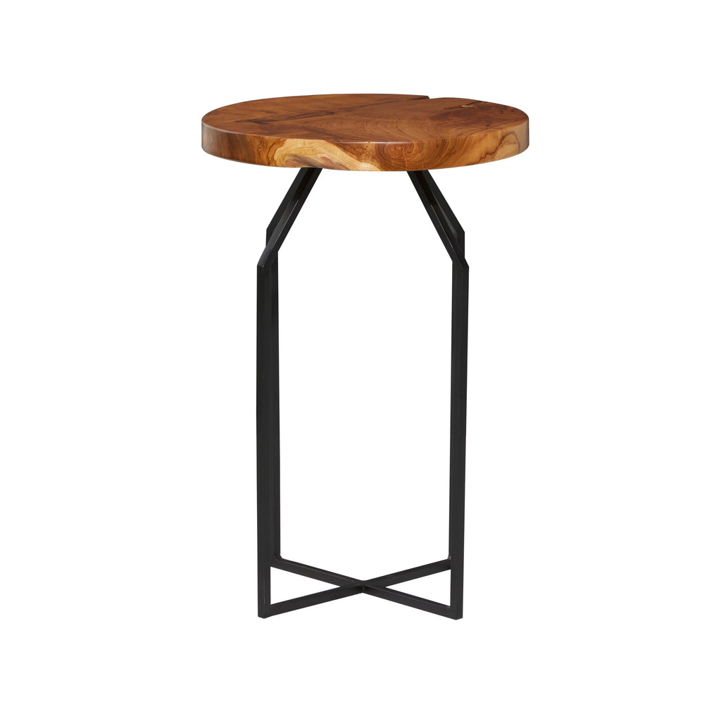16" x 24" Brown Teak Wood Live Edge Accent Table S5993