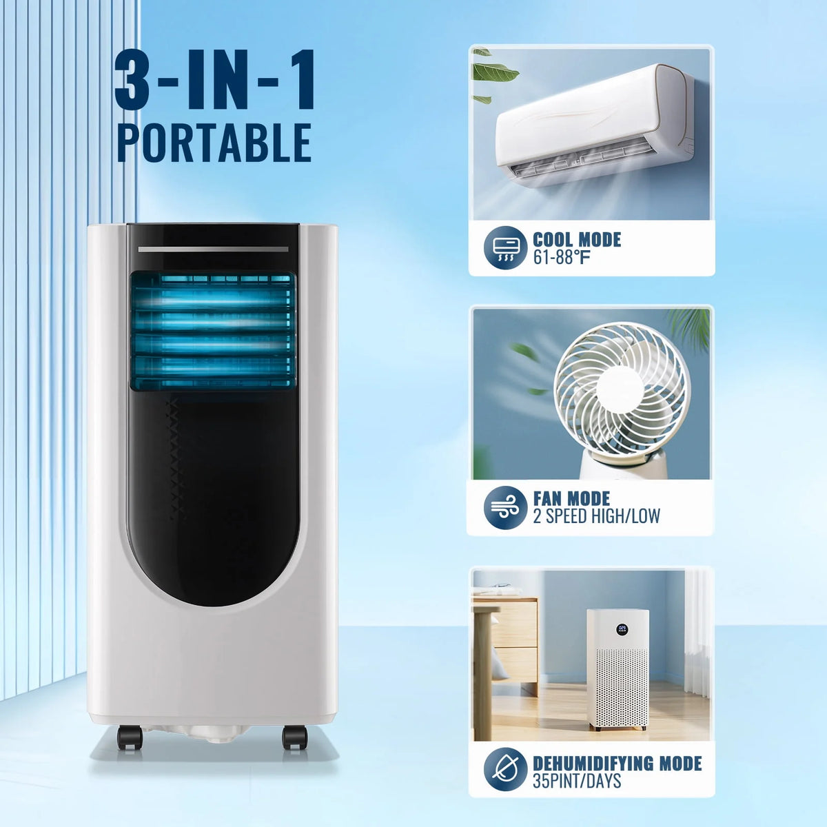 5000BTU Portable Air Conditioner with Dehumidifier & Fan P860