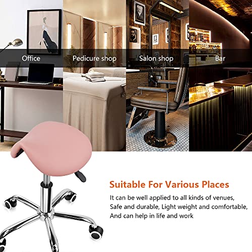 PU Leather Adjustable Rolling Saddle Stool with Wheels Black P141