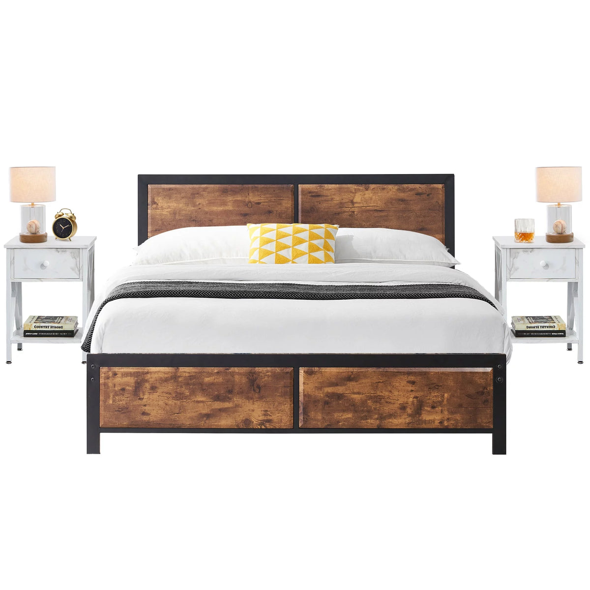 3-Piece Bedroom Set with Queen Size Bed Frame and Nightstands I9385
